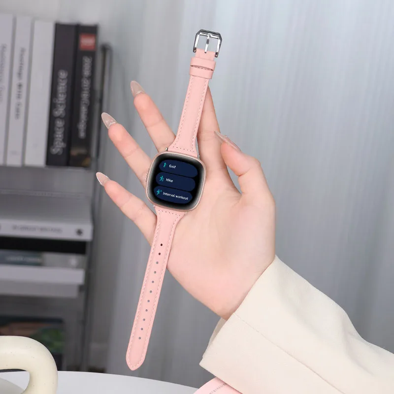Elegant Leather Smart Watch Strap for Women - Premium Replacement Band for Fitbit Versa/Sense Series
