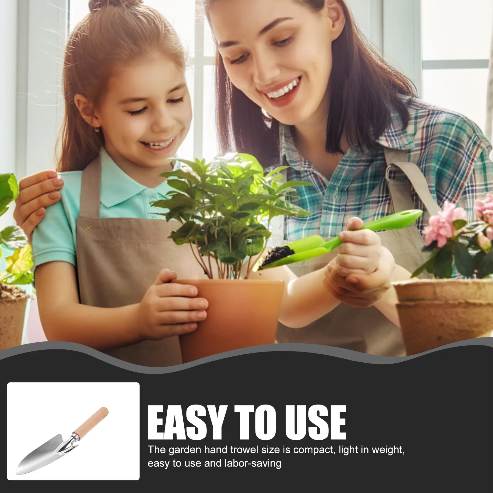 2Pcs 정원 삽 손삽 스테인레스 스틸 나무 손잡이 토양 공기화를 위한 소형 경량 원예 수공구