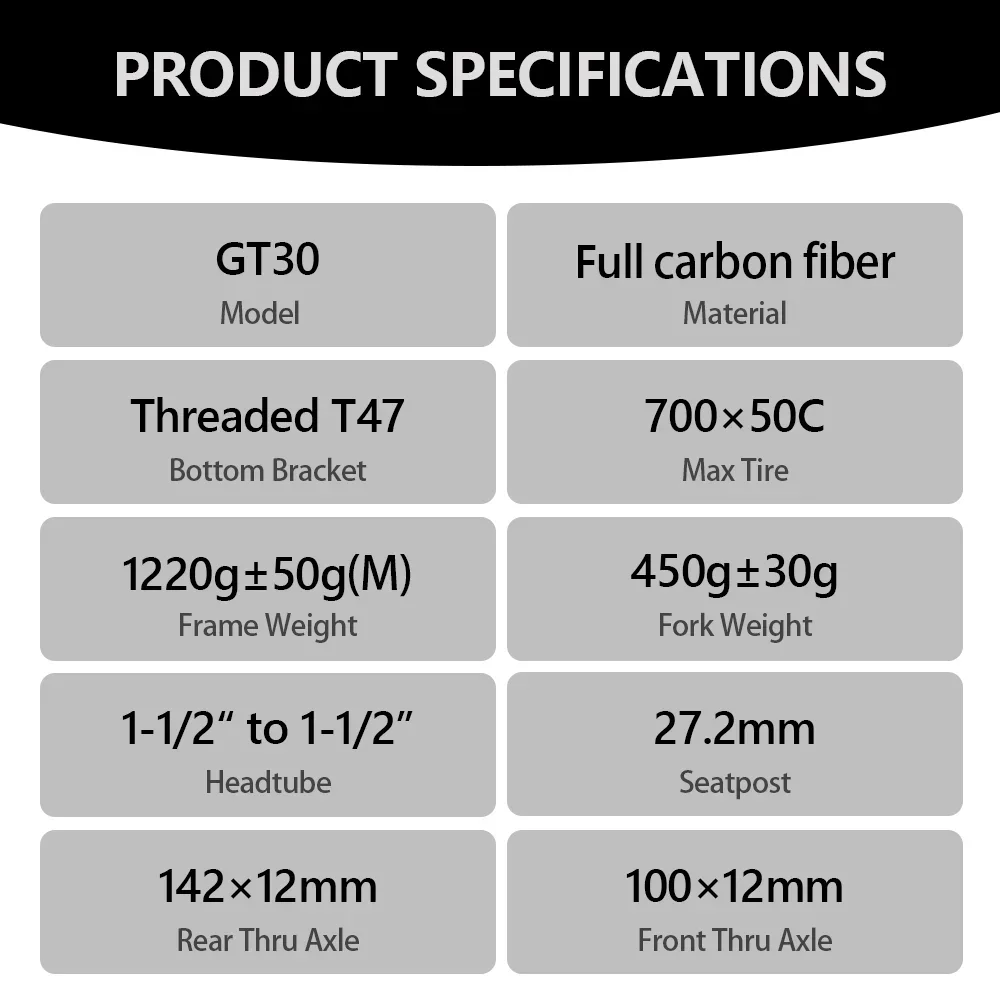 Bicycle Parts Bicycle Frame NEW GT30 Carbon Gravel Frame Disc Brake 700C*50C BB386/Threaded T47 Full Hidden Cable Gravel Bicycle Frameset Road Bike