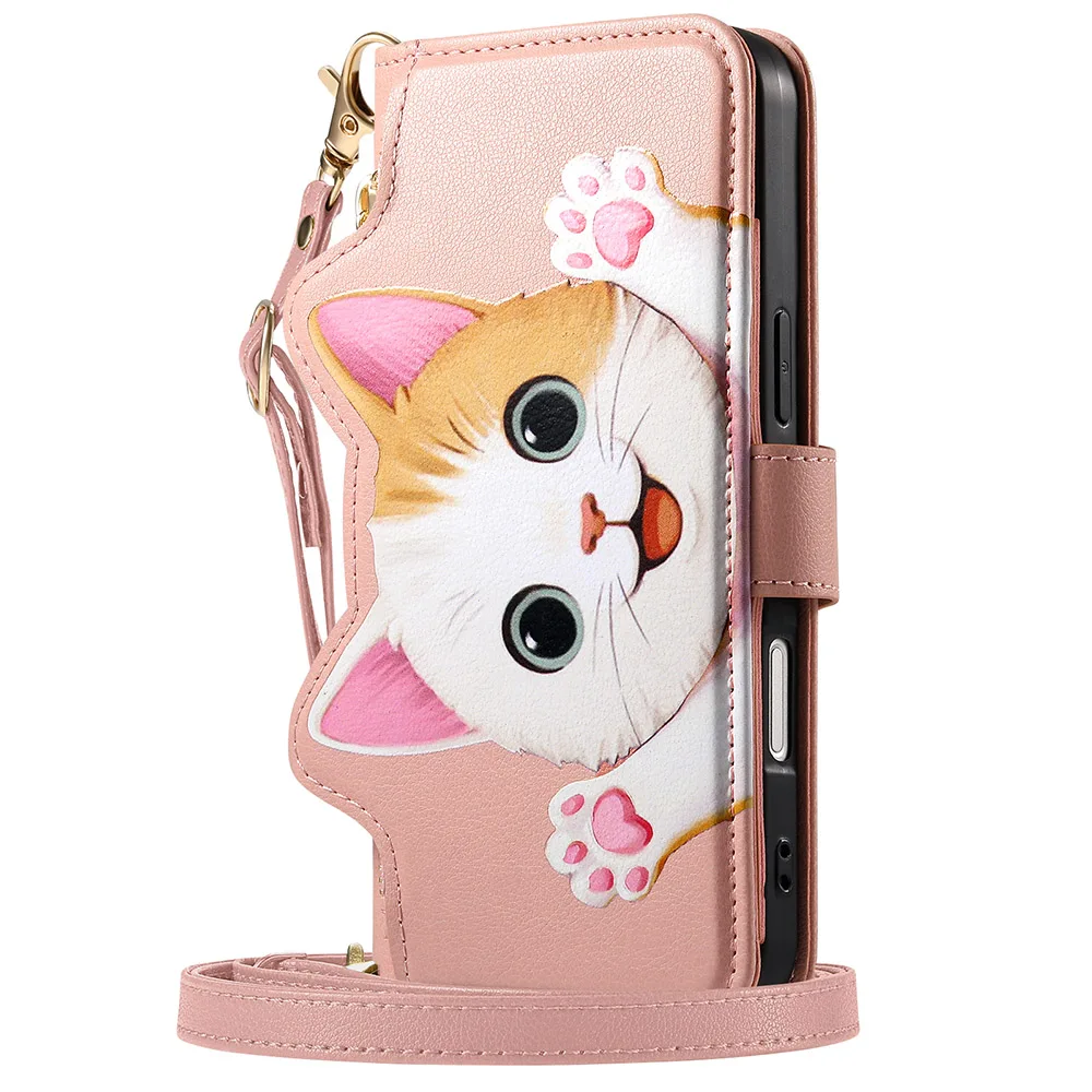 Charming Cat Crossbody Lanyard Wallet Phone Case Cover