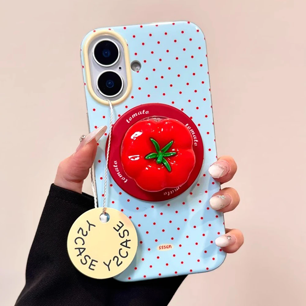 3D Polka Dot Cute Tomato Magnetic Grip Phone Stand Holder Case