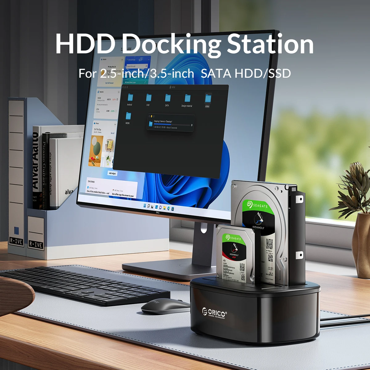 Фото Док-станция ORICO Dual-bay для жесткого диска 2,5/3,5 дюйма HDD SSD SATA для USB 3,0 HDD док-станция с адаптером питания 12V 3A №2