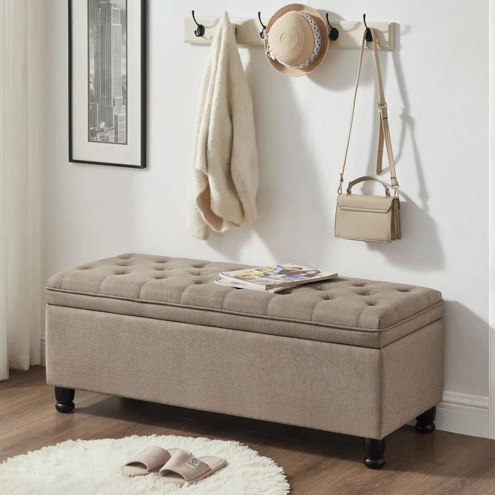 

Storage Ottoman, Linen Fabric Storage Bench, Ottoman with Storage, Foot Stool, Footrest for Living Room, Bedroom