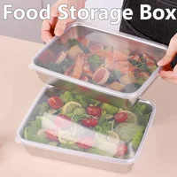 Food Storage Trays Rectangle Preservation Box with Plastic Cover Stainless Steel Multi-Function Rustproof Barbecue Food Storager 1