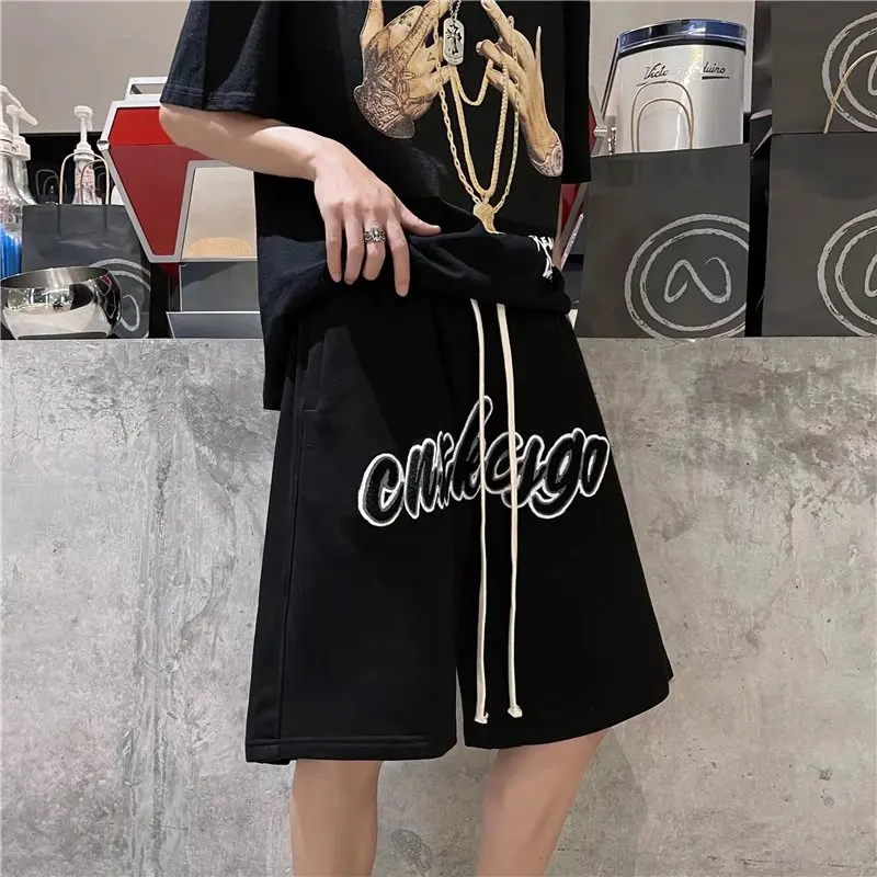 Men Embroidery Letters Shorts Summer Thin Breathable Soft Dance Walking Exercise Sports Fitness Hip Hop Ins Ulzzang Loose Shorts