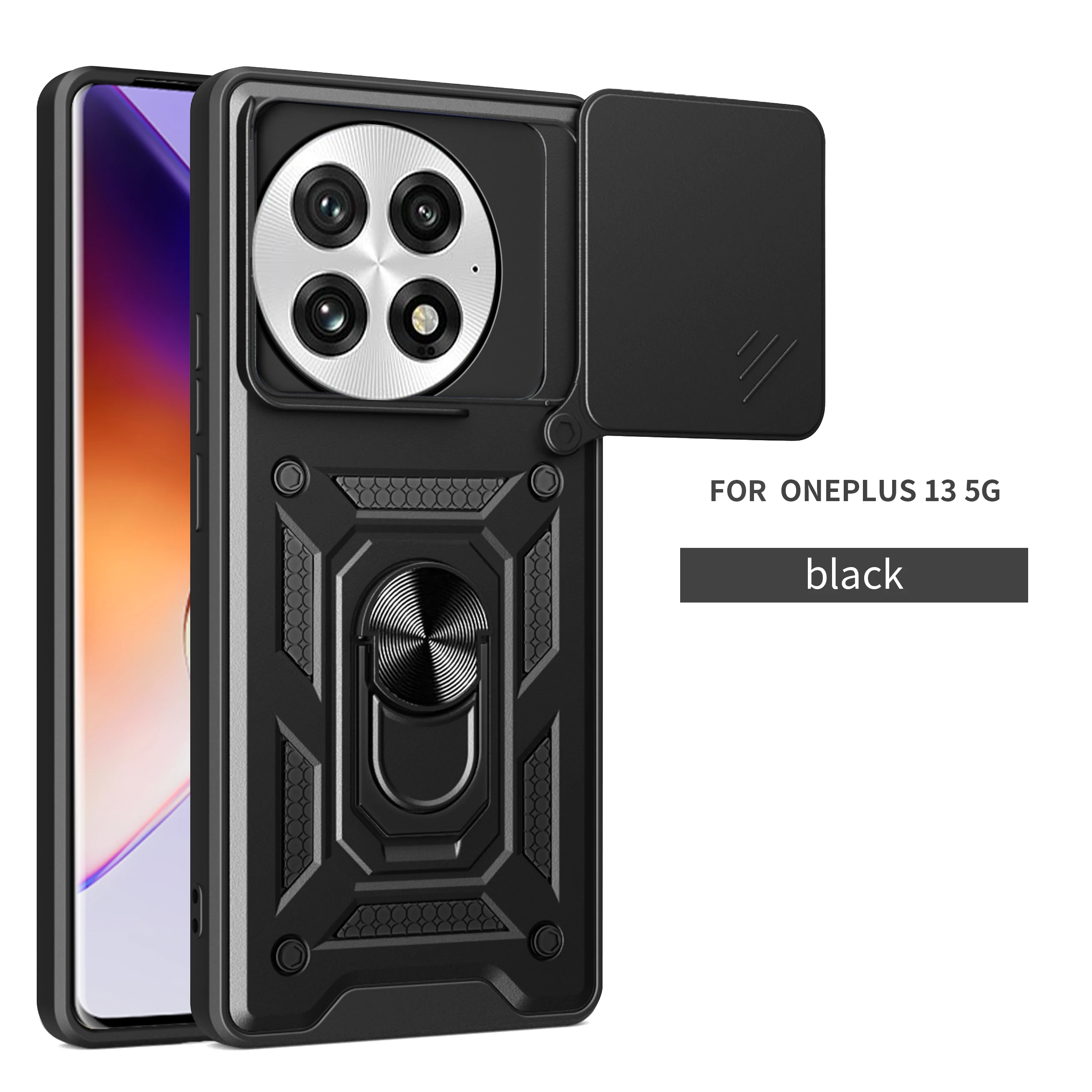 Magnetic Ring Holder Armor Phone Case with Slide Camera Protector