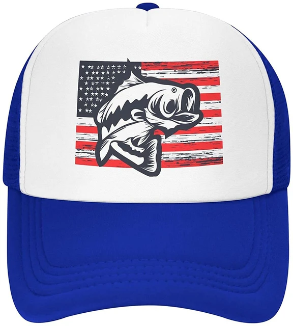 Classic Breathable Bass Fishing USA Flag Youth Adjustable Mesh Hat Trucker Cap  Baseball Hats for Men