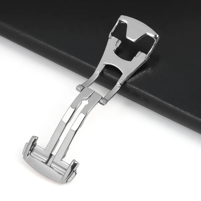 Stainless Steel Watch Buckle for Leather or Rubber Bands - Deployment Clasp with Butterfly Button