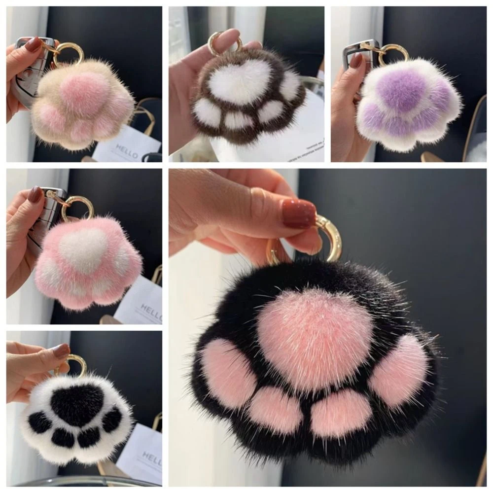 Stuffed Animal Cat's Paw Fur Keychain Furry Pompom Cat's Paw Stuffed Keyring Car Trinket Kawaii Cat's Paw Pendant Jewelry Gift