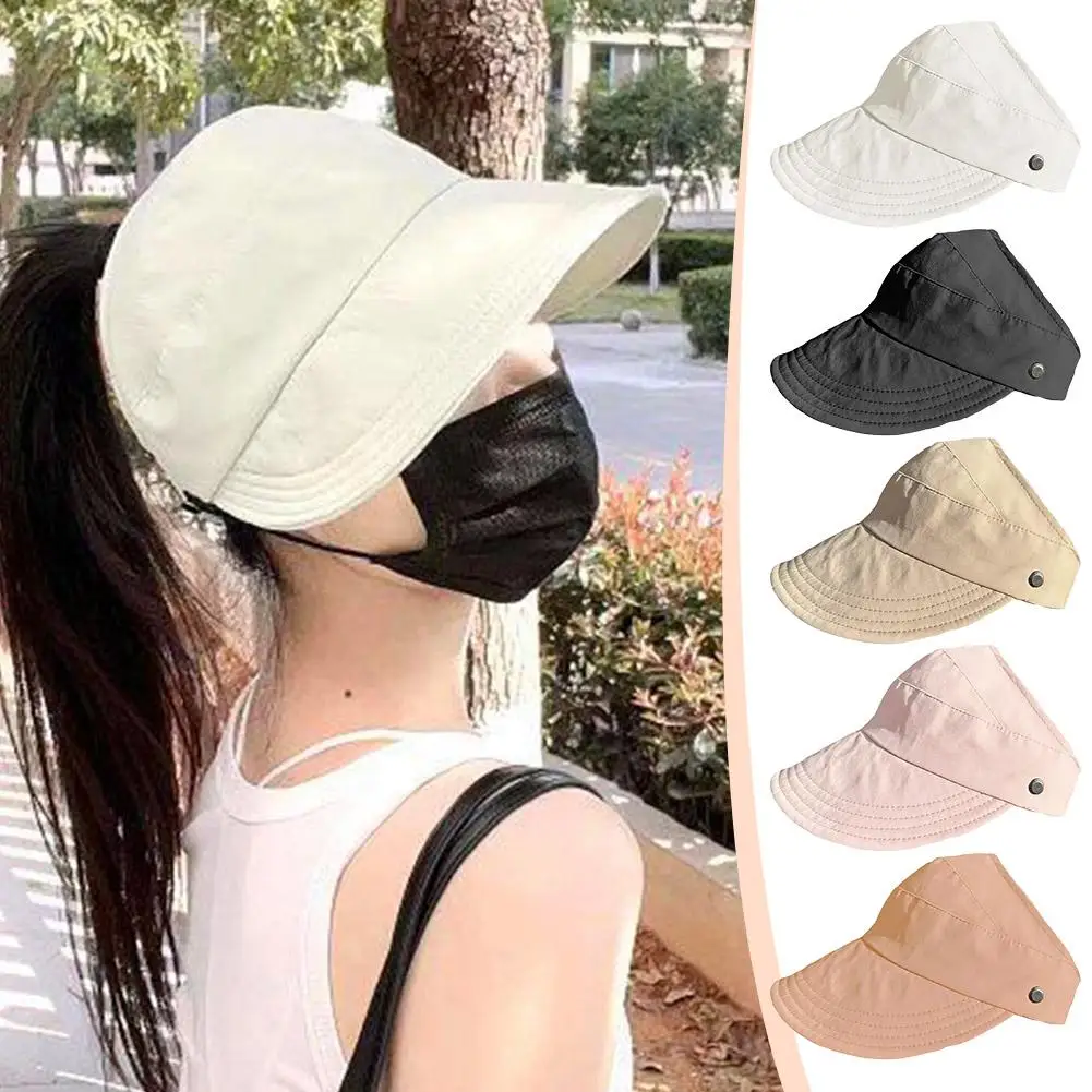 

UV Protection Foldable Wide Brim Ponytail Sun Hat Adjustable Cap Summer Quick-dry Visor Fisherman Cap For Women Beach Hats D9F1