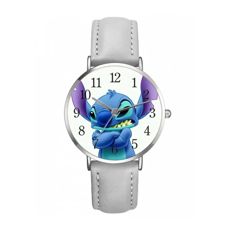 Disney Stitch Cartoon Children's Watch Movie Anime action figure PU Belt Pointer Digital Quartz watches for kids Birthday Gifts 5