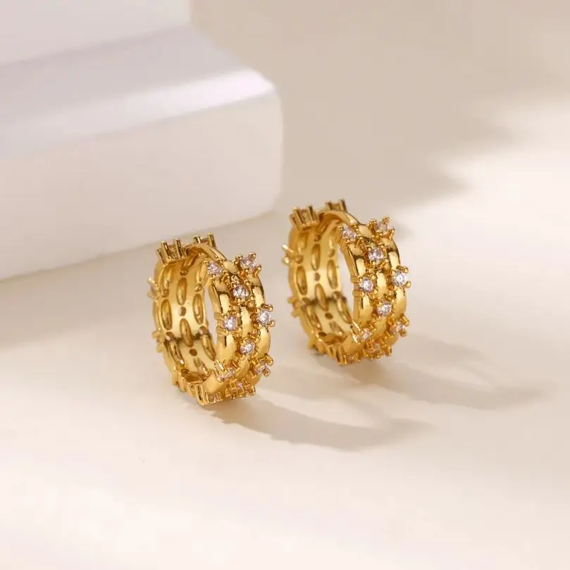 Zirconia Hoop Earrings Women Gold Color Geometric Piercing Fashion Jewelry Gift