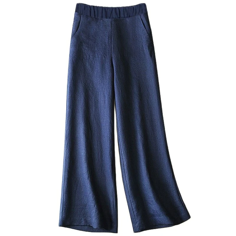 New Summer Pure Color Pure Linen Thin Wide Leg Long Trousers Women's High Waist Ankle Loose Linen Casual Style capri pants