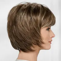HAIRJOY cheveux synthétiques perruques courtes droites pour les femmes blanches perruques brunes mélangées avec frange perruque perruques de cheveux courts 4