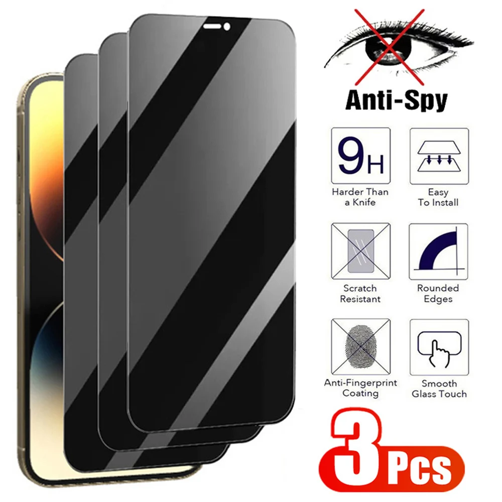 

3Pcs Anti Spy Tempered Glass For iPhone 15 14 13 12 Mini 11 Pro Max Privacy Screen Protector For iPhone 7 8 Plus SE X XR XS MAX