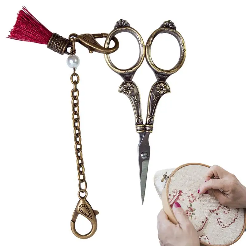 

Crafting Scissors Retro Sewing Scissors With Chain Pointed Yarn Scissors Sewing Handicrafts Tool For Knitting Threading Crafting