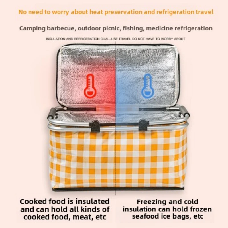 1pc Folding Picnic Basket Outdoor Camping Insulation Bag Handheld Aluminum Foil Bag Suitable for Barbecue Camping Travel