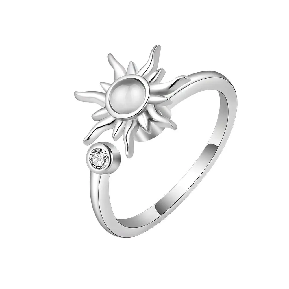 Anillo giratorio para aliviar la ansiedad de cristal de girasol para niñas, anillo giratorio para nudillos de cobre y Metal, regalos de joyería para mujeres 6