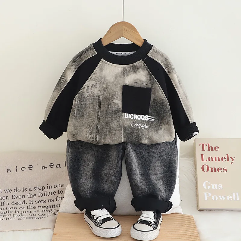 Boys Sweatshirt Sets Children's Spring Suit Autumn Colour Blocking Top Trousers 2 Pieces New Kids Fashion Sports Outfit