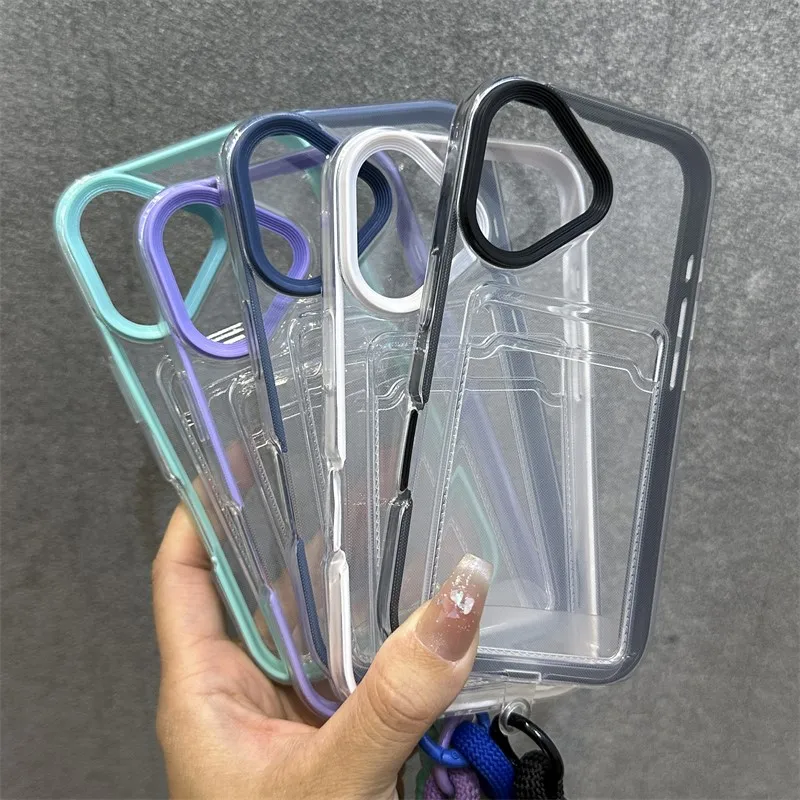 Luxury Clear Card Holder Wallet Case with Wrist Strap and Hand Rope in Soft Silicone