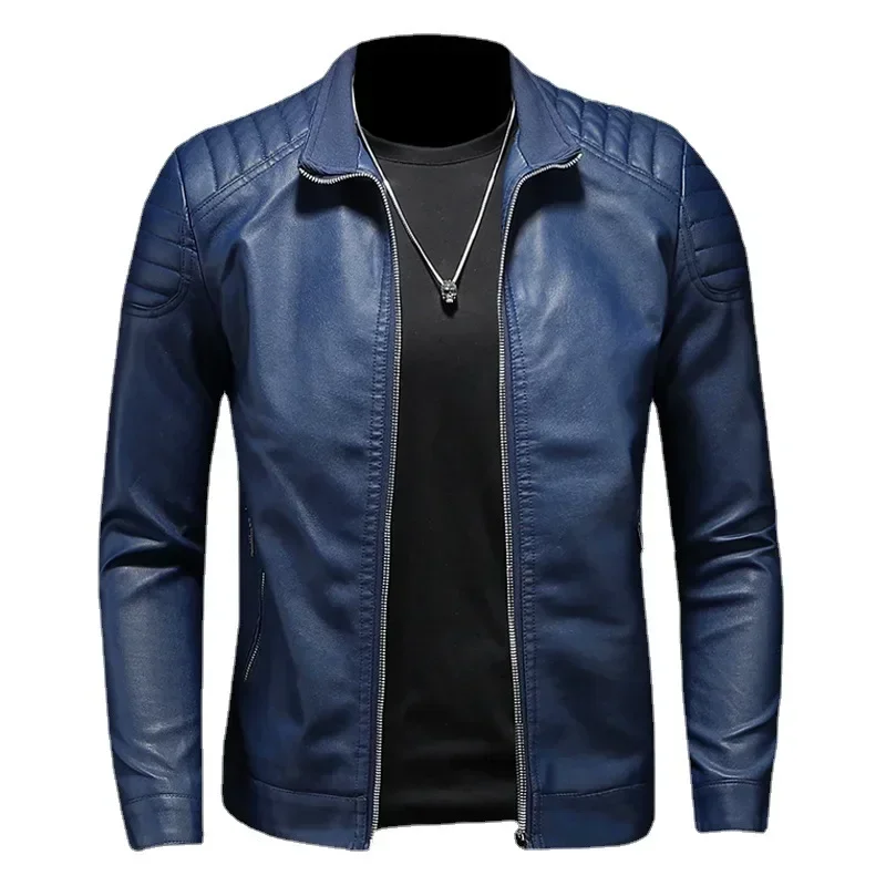 Leather Jackets Men Motorcycle PU Stand Collar Casual Windbreaker