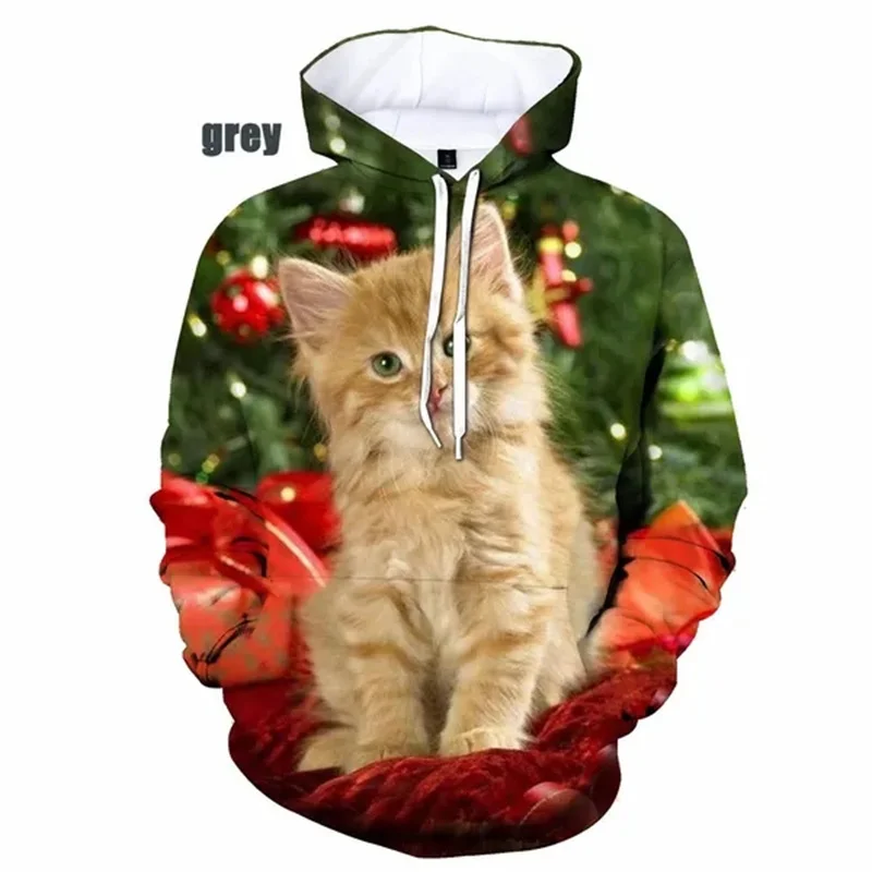 thumbnail image 1 of Sudadera con capucha de Papá Noel y gato con estampado 3D para hombre, sudadera con estampado de árbol de Navidad y muñeco de nieve, unisex, holgada, de manga larga, 1 of 5
