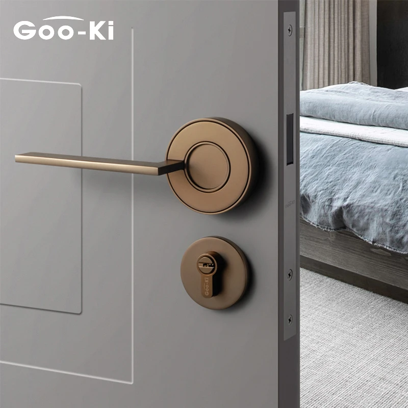 Gooki Nordic Silent Door Lock Bedroom Door Handle With Lock Interior Security Door Handle Lock