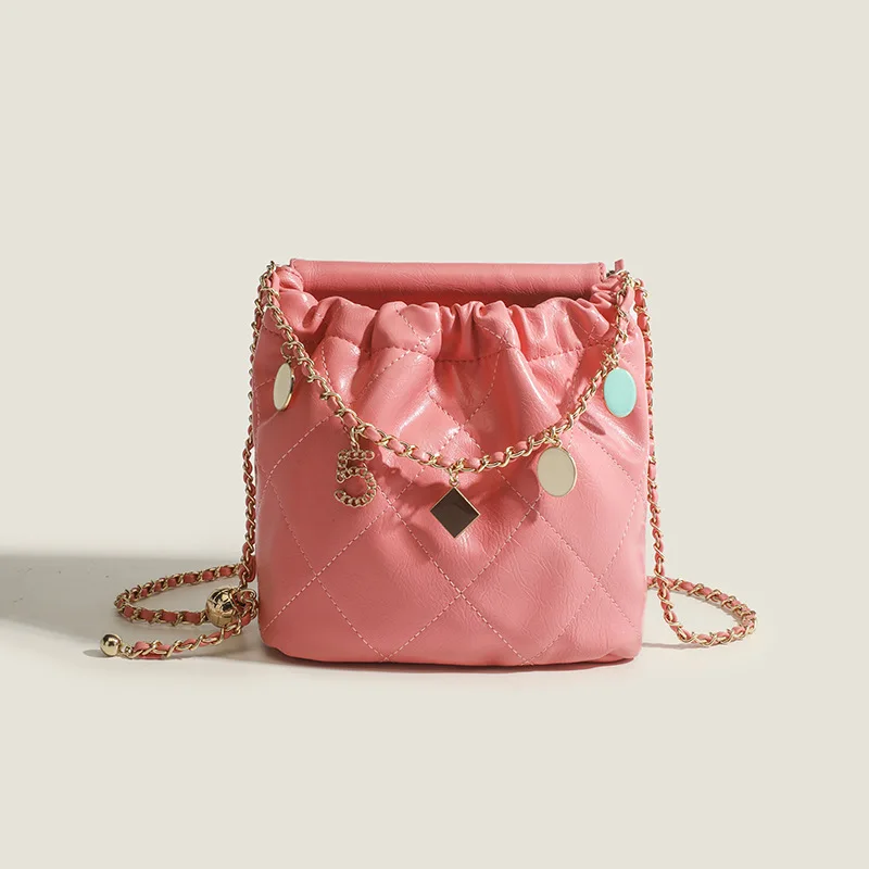 Maxdutti Vintage Chain Texture Bucket Bag 2023 New Messenger Bag Ladies Fashion Versatile Bag Women's Single Shoulder