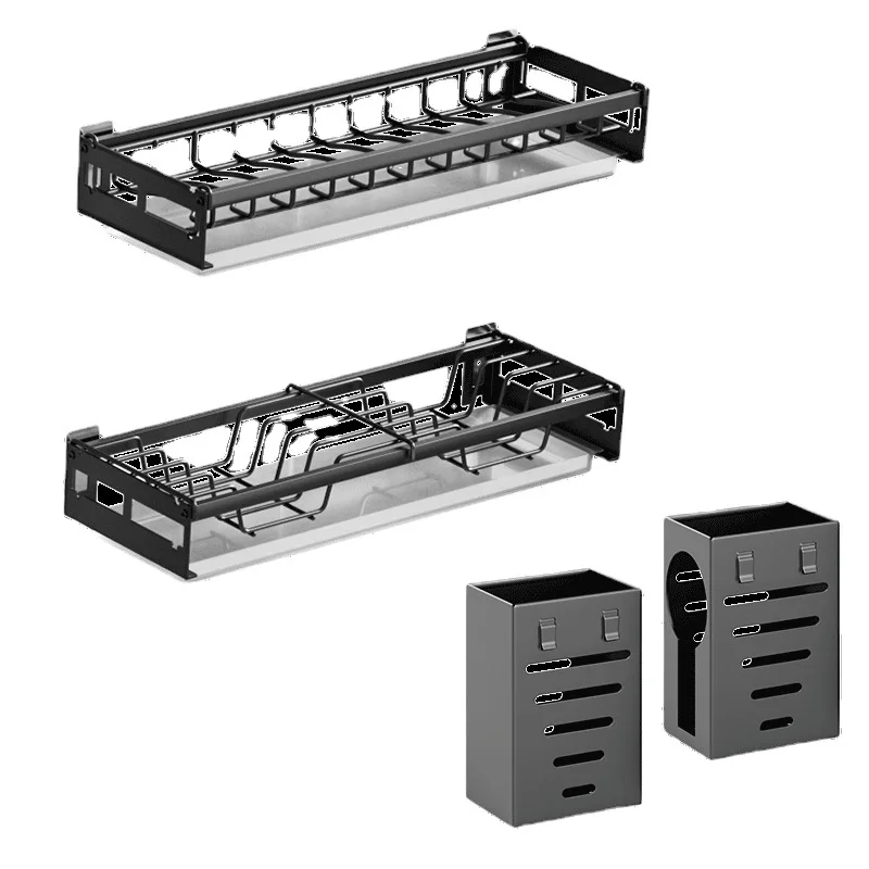 Punch-free Kitchen Organizer Dish Rack Wall-mounted Multifunction Drain Dish Kitchen Gadgets Accessories Tableware Holder 5
