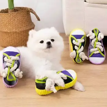 Dog Toy Squeaky Slipper Chewing Dental Rope Knot Corgi Teddy Boredom Buster Pet Energy Burner
