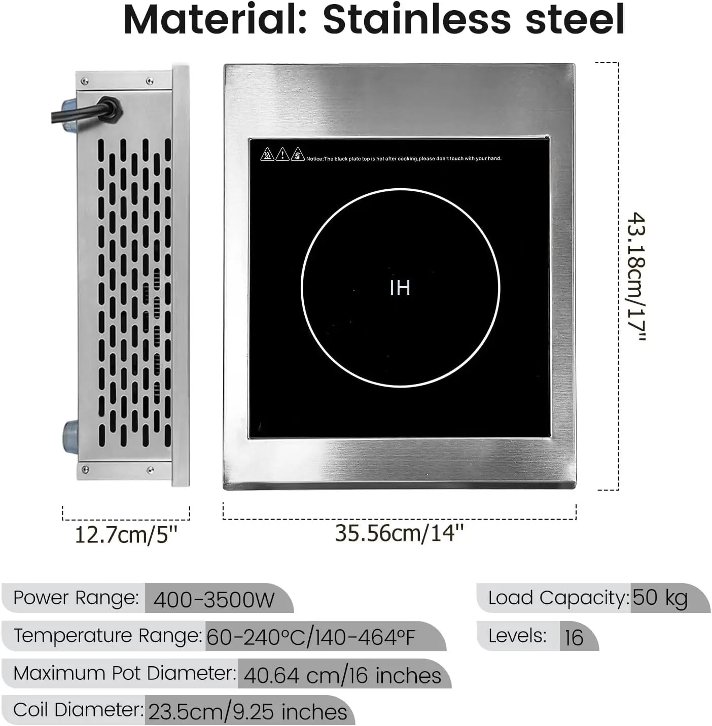 Commercial Induction Cooktop 3500W/240V Induction Burner 18-hour Timer Hot Plate for Kitchen Restaurants
