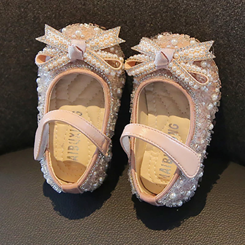 First Walker Baby Shoes Girl Bowknot Single Shoes Pearl Birthday Present Princess Little Girl Shoes Baby Kids Wedding Shoes 2