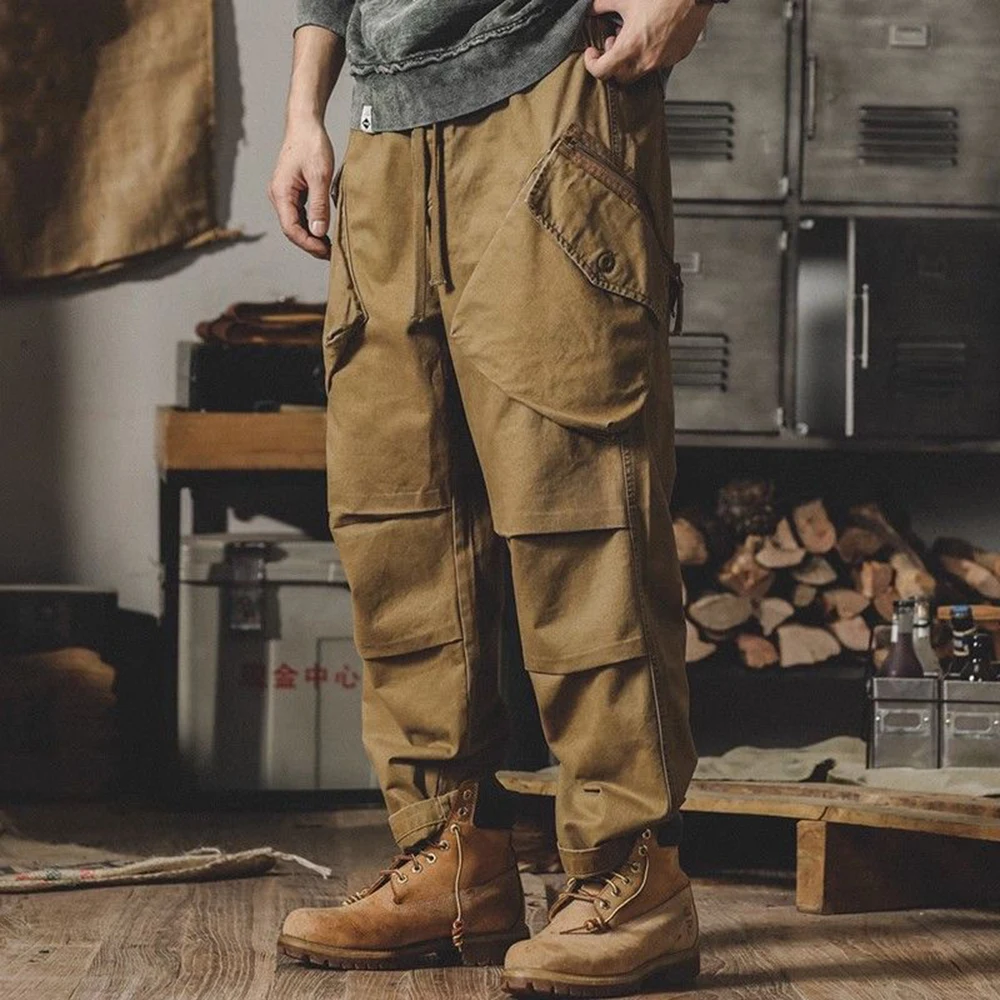 

American street distressed heavyweight multi-pocket casual pants for men in autumn and winter Ami khaki retro loose overalls