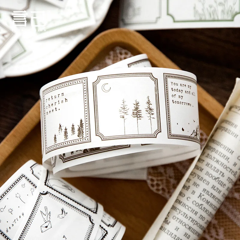 

Retro Writable Frame Washi Tape Tearable Creative DIY Film Material Paper Sticker Scrapbook Diary Junk Journaling Stationery