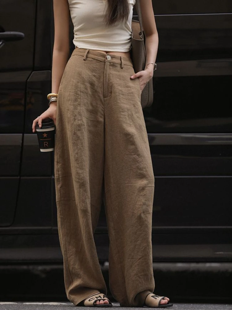 ADAgirl Khaki Linen Cotton Harem Pants Women Streetwear Vintage Oversize Wide Leg Summer Trousers Y2k Fashion High Waist Bottoms