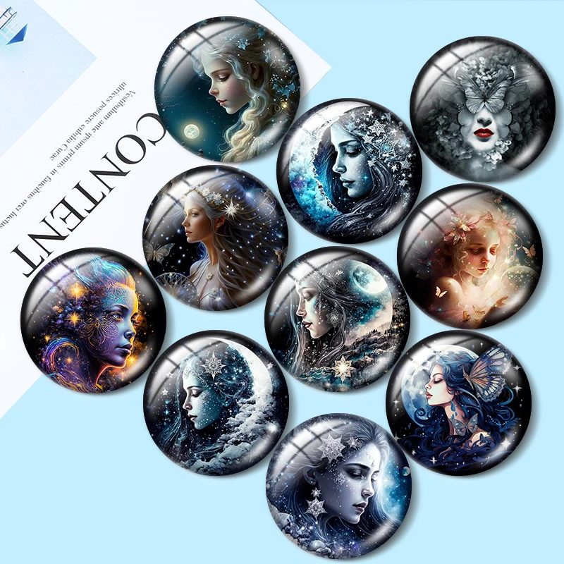 Strange Dreamy Starry Sky Beauty 10Pcs 12Mm/16Mm/18Mm/25Mm Round Photo Glass Cabochon Demo Flat Back Making Risultati