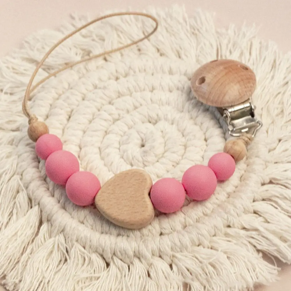 High Quality Silicone Baby Pacifier Clips Anti-drop Lightweight Soother Clip Chain Wooden Gift Teether Teething Toy Baby