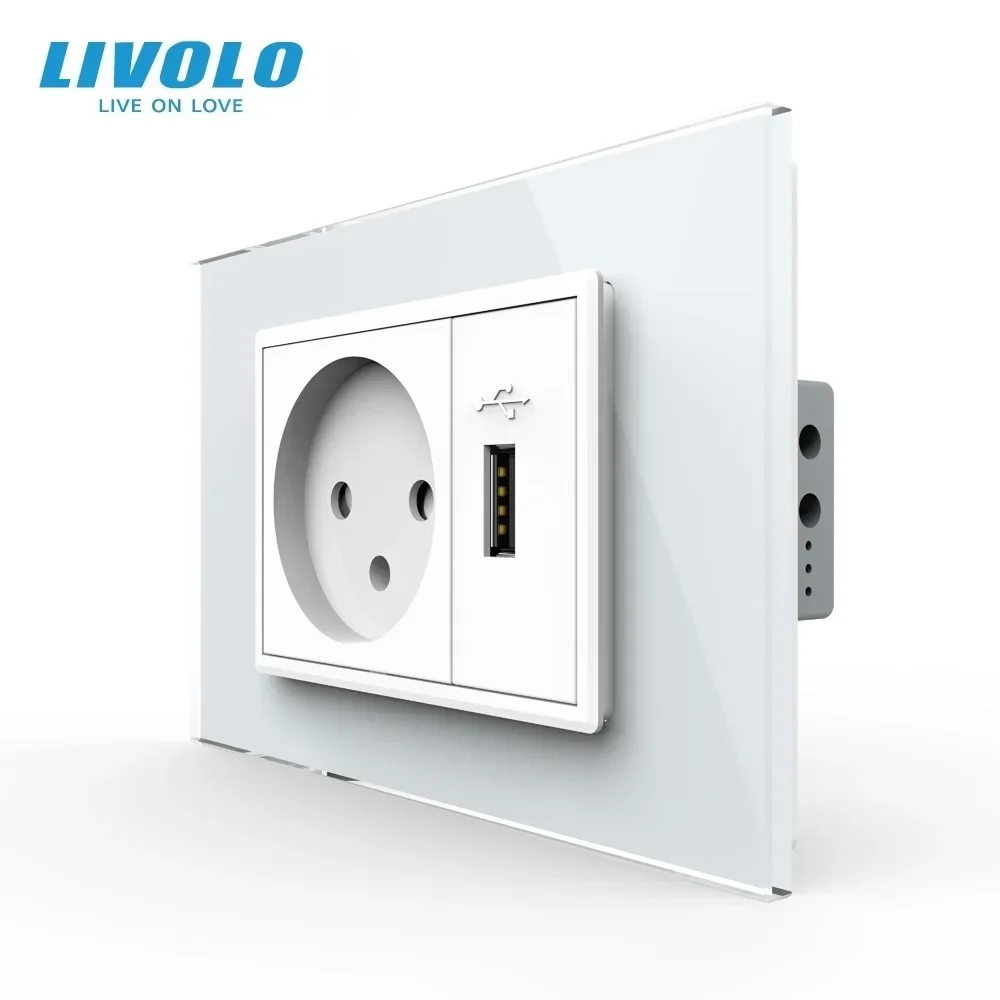 Wall Power Outlet with USB Charger and Crystal Glass Panel