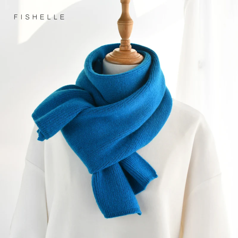 Solid color blue system luxury cashmere knitted scarves women or men winter scarf adults warm thick kids children wool scarf 3