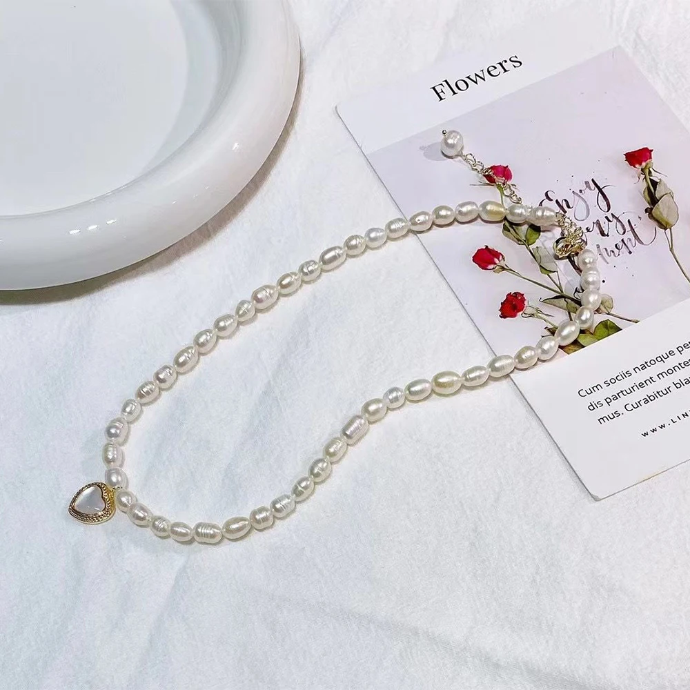 

Vintage Heart Pendant Natural Freshwater Pearl Necklace for women's Girl party gift Accessories Jewelry wholesale