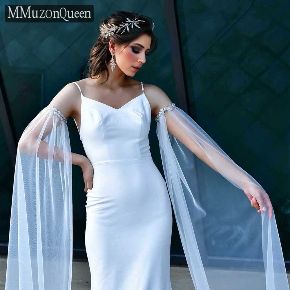 MMQ MM04 Sparkling Sequins Long Bridal Gloves White Detachable Tulle Sleeves Woman Accessories DIY Product