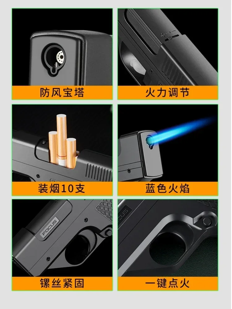 2025 New Gun style Gas Lighter Multi functional 3-in-1 Personalized Cigarette Box Lighter Men's Gift Smoking Accessories
