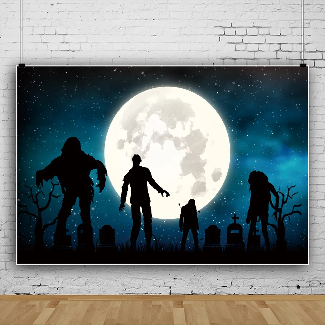 

SHUOZHIKE Halloween Backdrop Pumpkin Castle Forest Tombstone Skeleton Photography Background For Photo Studio Props SZLY-4610
