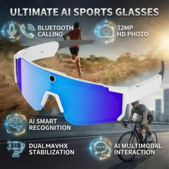 Occhiali Smart AI da Sci per Uomo con Fotocamera HD 800W Anti-vibrazione, Acquisizione Azione, Audio Surround 3D e Chiamate AI