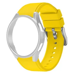 Premium Protective Case and Band Set for Smartwatch - PC Hard Hollow Frame Cover with Strap (Yellow Silver)
