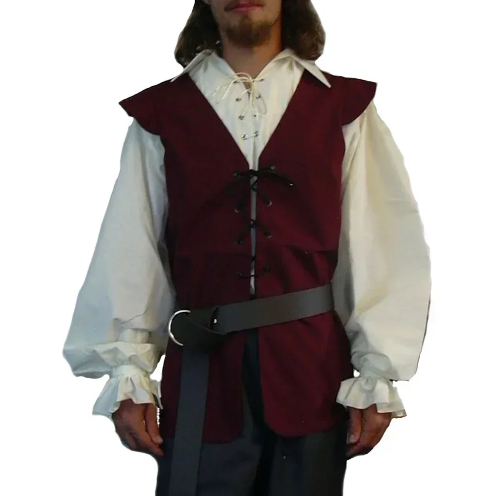 Gilet sans manches homme style pirate médiéval en suède, avec bretelles et décolleté en V, veston vintage loose