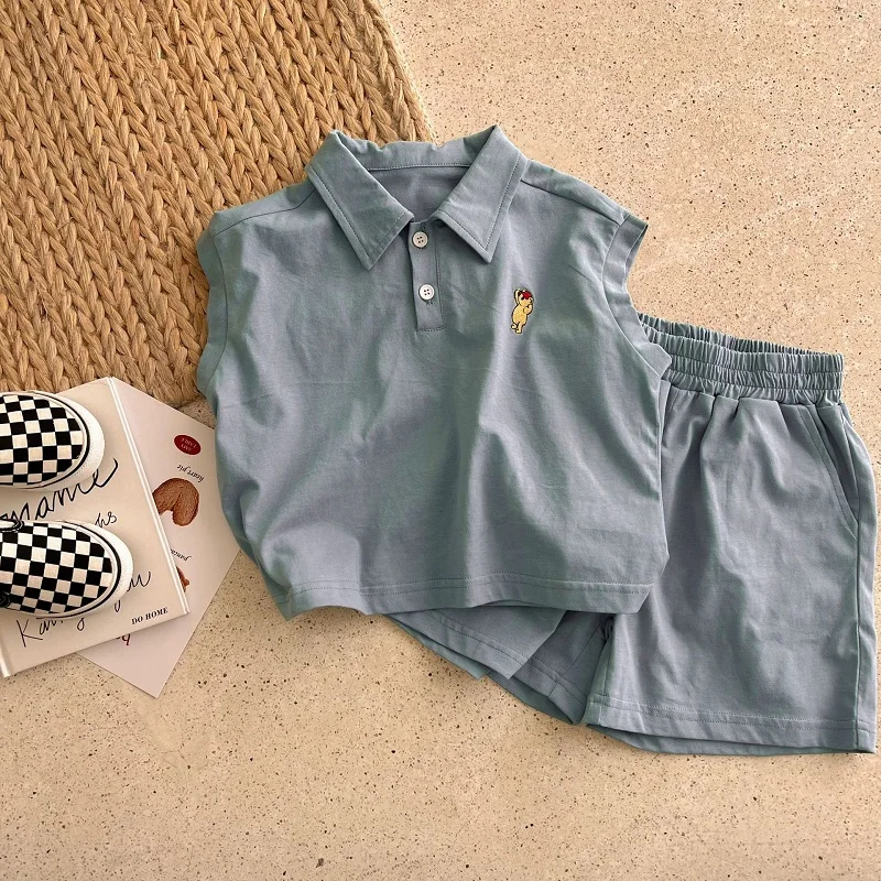 newborn baby clothing set Children's polo shirt boys baby clothes summer lapel short-sleeved T-shirt girls clothes shorts solid color cotton two-piece set baby shirt clothing set