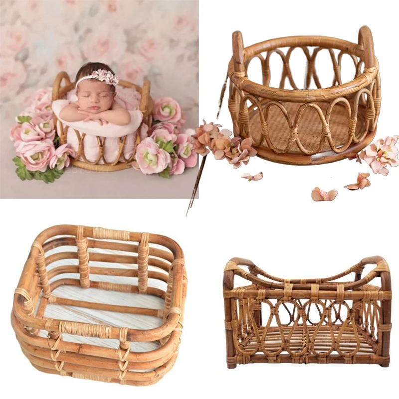 Newborn Photography Props Retro Rattan Basket Chair Infant Photo Recien