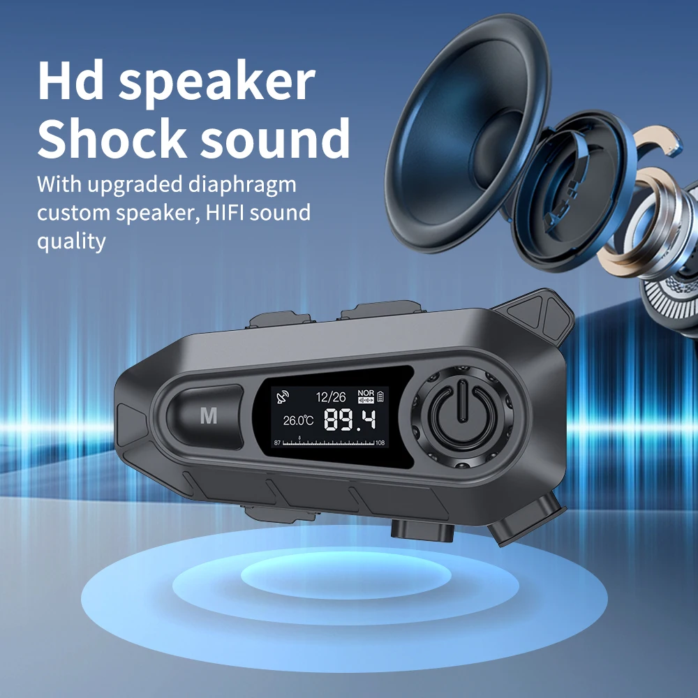 오토바이 헬멧 블루투스 헤드셋 V5.4 EQ 사운드 효과 고화질 IP67 방수 LCD 디지털 디스플레이 화면 MP3 플레이어