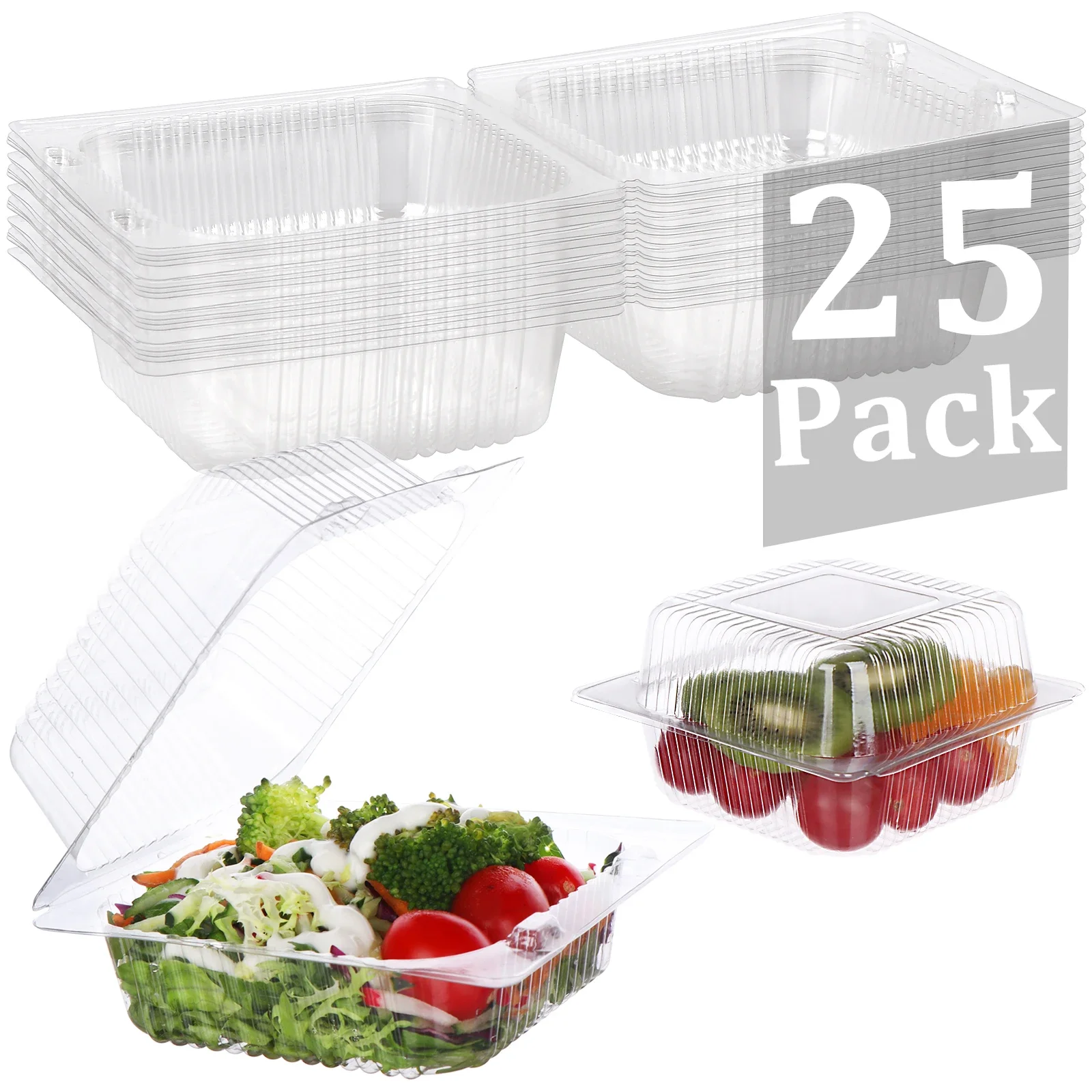 25 Pcs Clear Clamshell Food Container With Lids Party Disposable Lunch Boxes Picnic Food Packing Boxes Takeaway Cake